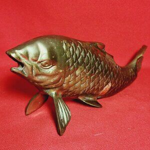 Vintage Chinese Koi Carp Fish Brass Figural Sculpture Decor Paper Weight